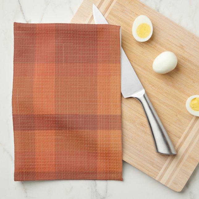 Rustic Orange Autumn  Fall Plaid Tartan  Tea Towel (Quarter Fold)