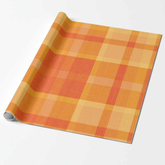 Rustic Orange Autumn  Fall Plaid Tartan Wrapping P Wrapping Paper (Unrolled)