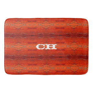 Rustic Orange Aztec Stripes Pattern Monogram Bath Mat