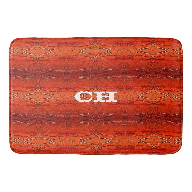 Rustic Orange Aztec Stripes Pattern Monogram Bath Mat (Front)