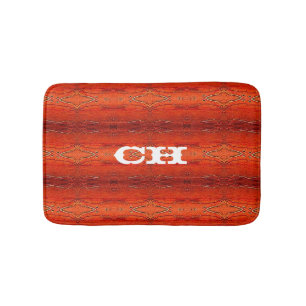 Rustic Orange Aztec Stripes Pattern Monogram Bath Mat