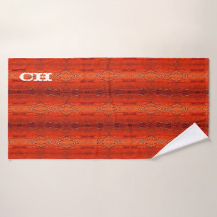 Rustic Orange Aztec Stripes Pattern Monogram Bath Towel