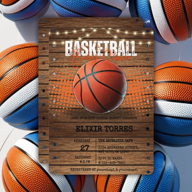 Rustic Orange Basketball Baby Shower Invitation (Creator Uploaded)