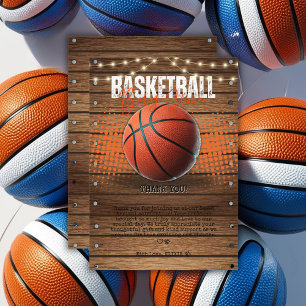 Rustic Orange Basketball Baby Shower Thank You Card