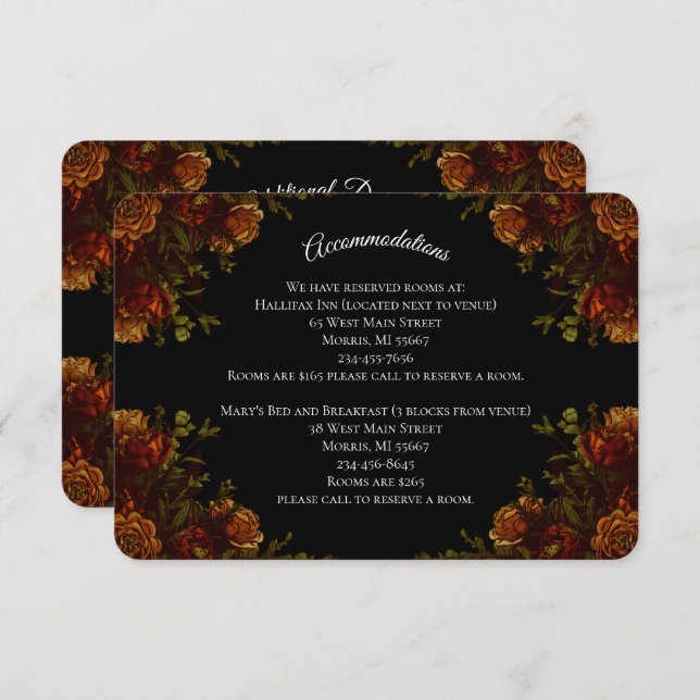 Rustic Orange Black Elegant Wedding Enclosure Card (Front/Back)