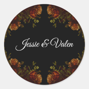 Rustic Orange Black Elegant Wedding Invitation Classic Round Sticker