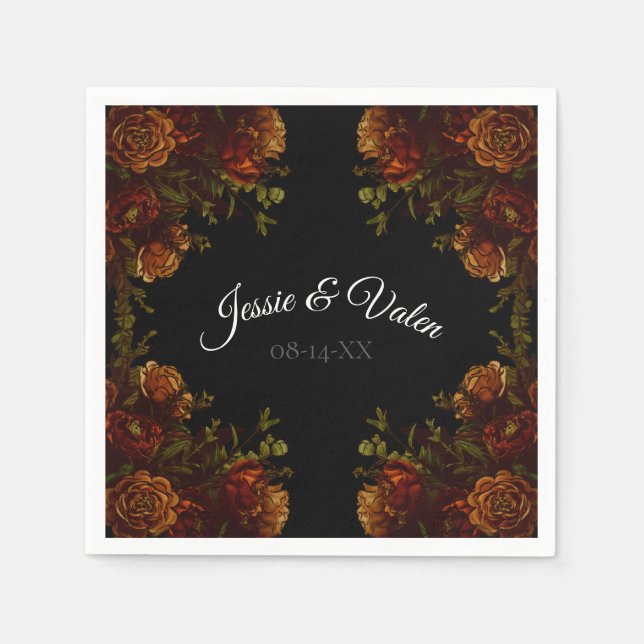 Rustic Orange Black Elegant Wedding Invitation Napkin (Front)