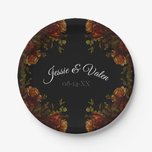Rustic Orange Black Elegant Wedding Invitation Paper Plate