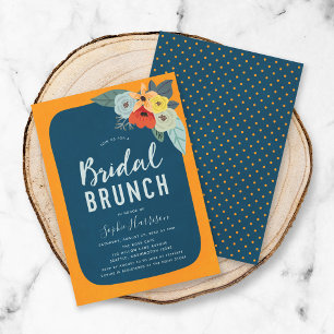 Rustic Orange Blue Floral Bridal Brunch Invitation