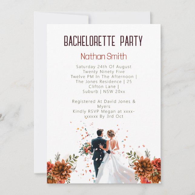 Rustic Orange Boho sunset Bachelorette Party Invitation (Front)