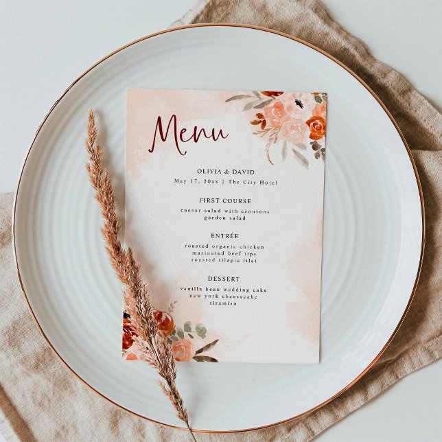 Rustic Orange Boho | Watercolor Blush Wedding Menu (Creator Uploaded)