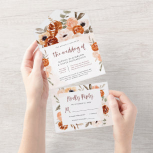 Rustic Orange Boho   Watercolor White Wedding All In One Invitation
