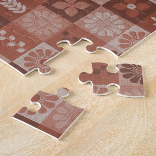 Rustic Orange Brown Burlap Flowers Leaves Puzzle
