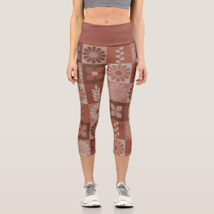 Rustic Orange Brown Burlap Linen Pattern Leggings