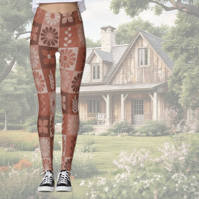 Rustic Orange Brown Burlap Linen Pattern Leggings (Creator Uploaded)