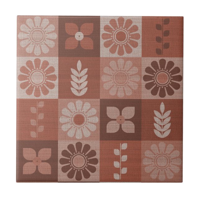 Rustic Orange Brown Burlap Pattern Ceramic Tile (Front)