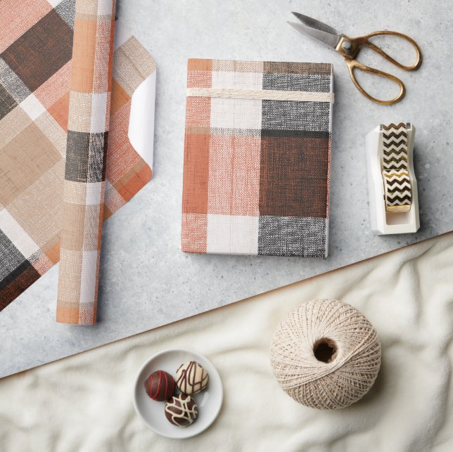 Rustic Orange Brown Desert Sand Plaid Pattern Wrapping Paper (Crafts)