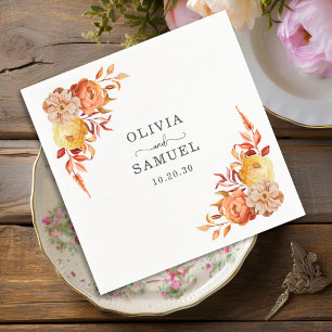 Rustic Orange Brown Floral Foliage Autumn Wedding  Napkin