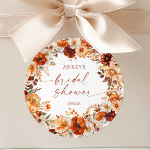 Rustic Orange Burgundy Floral Bridal Shower Classic Round Sticker