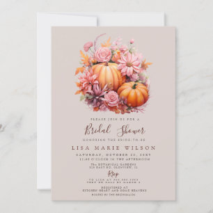 Rustic Orange Burgundy Pumpkins Fall Bridal Shower Invitation