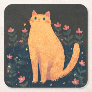 Rustic Orange Cat Square Paper Coaster
