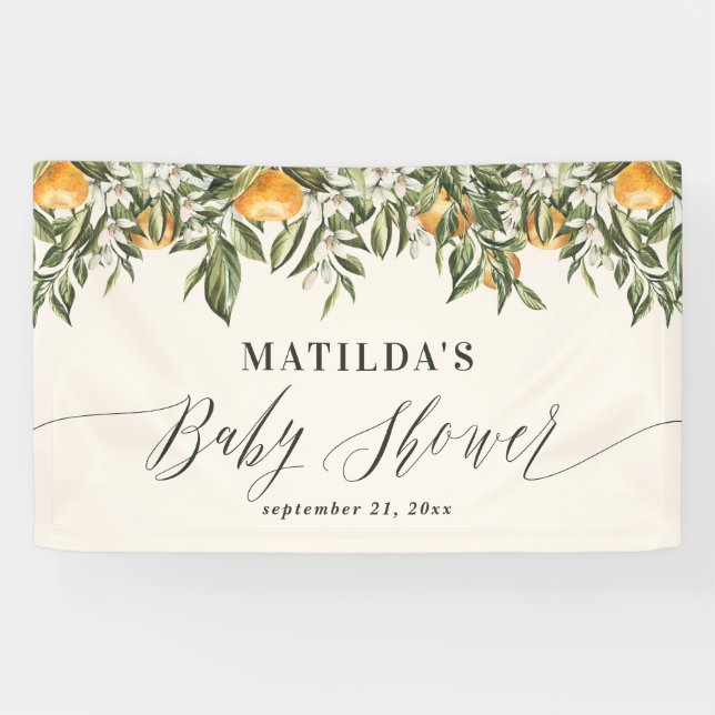 Rustic orange citrus botanical baby shower party banner (Horizontal)