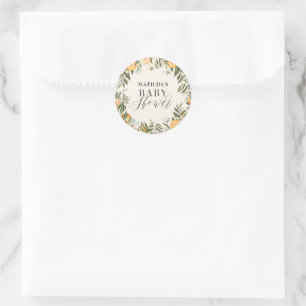 Rustic orange citrus botanical baby shower party classic round sticker