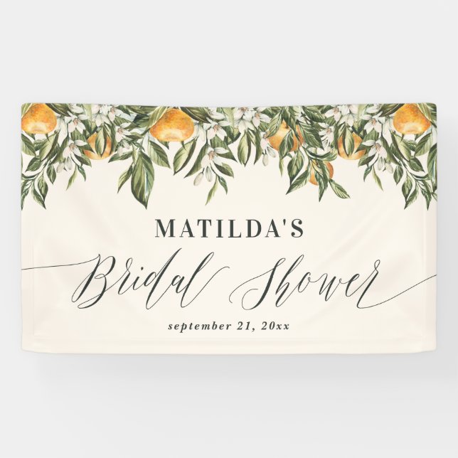 Rustic orange citrus botanical bridal shower party banner (Horizontal)