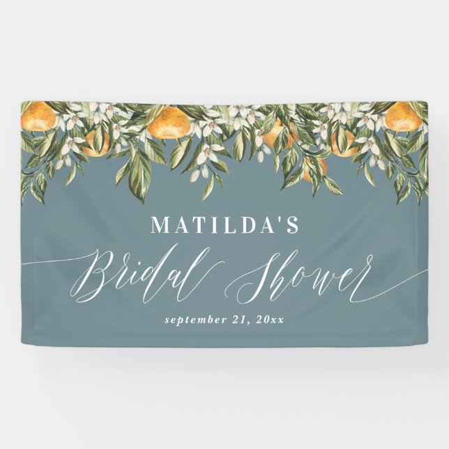Rustic orange citrus botanical bridal shower party banner (Horizontal)