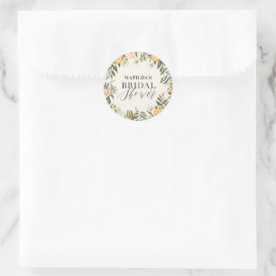Rustic orange citrus botanical bridal shower party classic round sticker