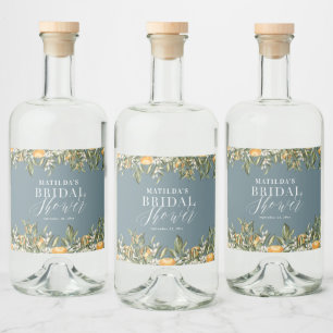 Rustic orange citrus botanical bridal shower party liquor bottle label