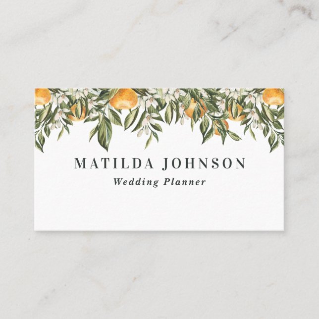 Rustic orange citrus botanical  business card (Front)