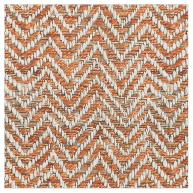 Rustic orange cream chevron  fabric (Close Up)
