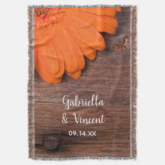 Rustic Orange Daisy and Barn Wood Country Wedding Throw Blanket