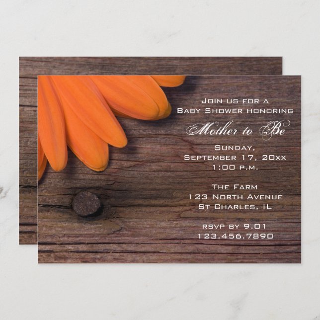 Rustic Orange Daisy Baby Shower Invitation (Front/Back)