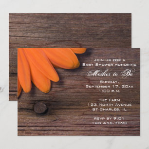 Rustic Orange Daisy Baby Shower Invitation