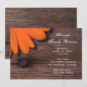 Rustic Orange Daisy Barn Party Family Reunion Invitation