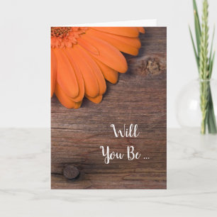 Rustic Orange Daisy Barn Will You Be My Bridesmaid Invitation