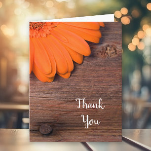 Rustic Orange Daisy Barn Wood Country Thank You Card