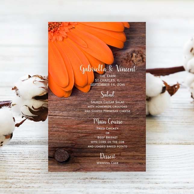 Rustic Orange Daisy Country Barn Wedding Menu (Creator Uploaded)