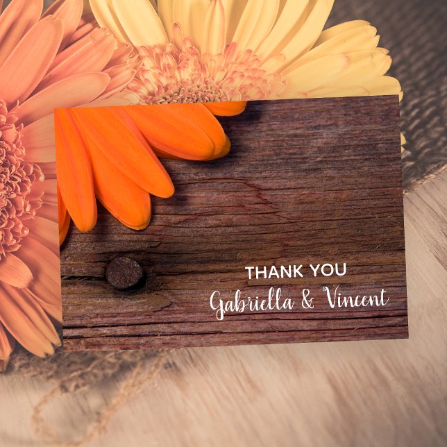 Rustic Orange Daisy Country Barn Wedding Thank You Card (Creator Uploaded)