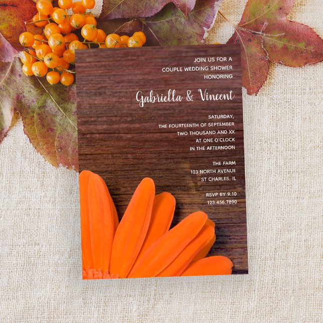 Rustic Orange Daisy Country Couples Wedding Shower Invitation (Creator Uploaded)