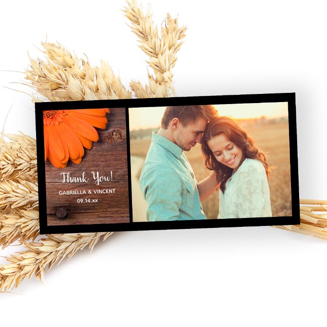 Rustic Orange Daisy Country Thank You Photo Card (Creator Uploaded)