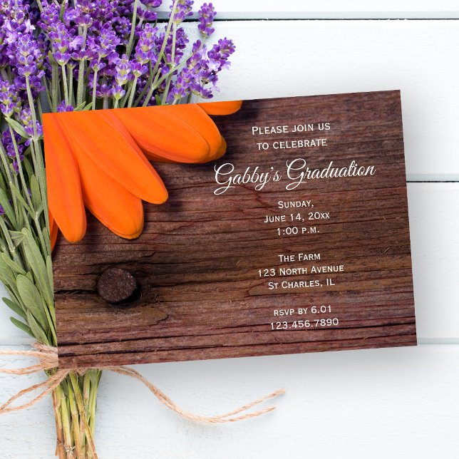 Rustic Orange Daisy Graduation Barn Party  Invitation (Creator Uploaded)