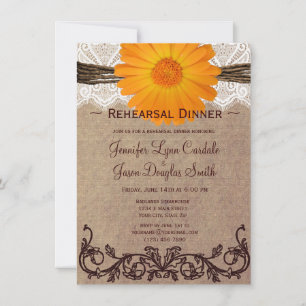 Rustic Orange Daisy Rehearsal Dinner Invitations