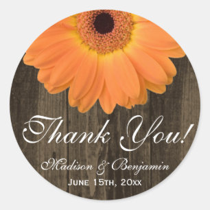 Rustic Orange Daisy Wedding Thank You Sticker