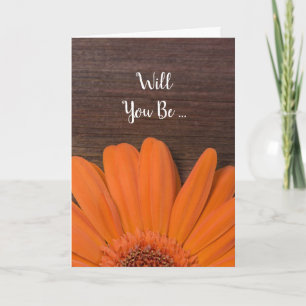 Rustic Orange Daisy Will You Be My Bridesmaid Invitation