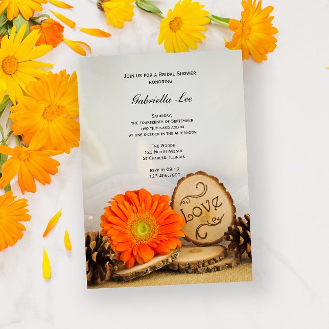Rustic Orange Daisy Woodland Bridal Shower Invitation (Creator Uploaded)