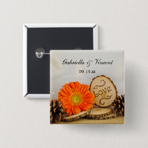 Rustic Orange Daisy Woodland Wedding 15 Cm Square Badge