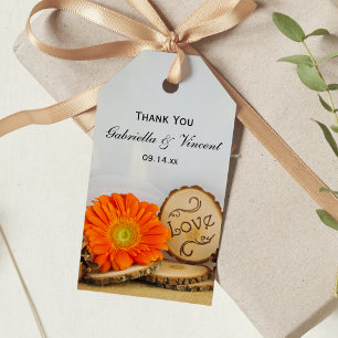 Rustic Orange Daisy Woodland Wedding Favour Tags